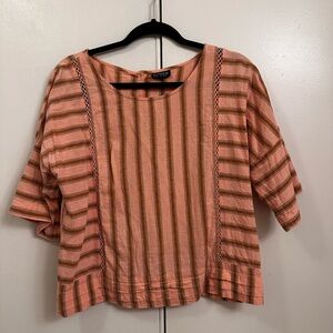 Topshop Coral and Brown Striped Blouse